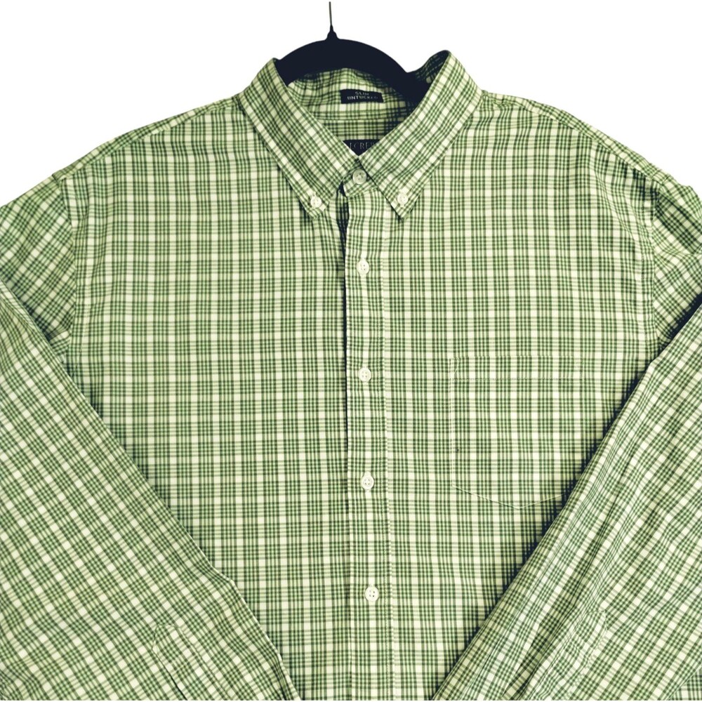 J Crew Shirt Men's XL Flex Washed Slim Untucked Button Down Collar Green Plaid